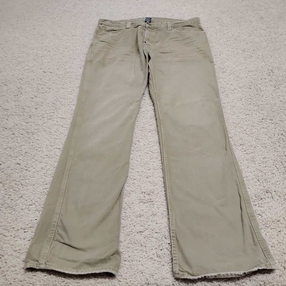 Polo Ralph Lauren Pants Mens 35x32 Green Flared Heavy Canvas Chore Faded Logo
